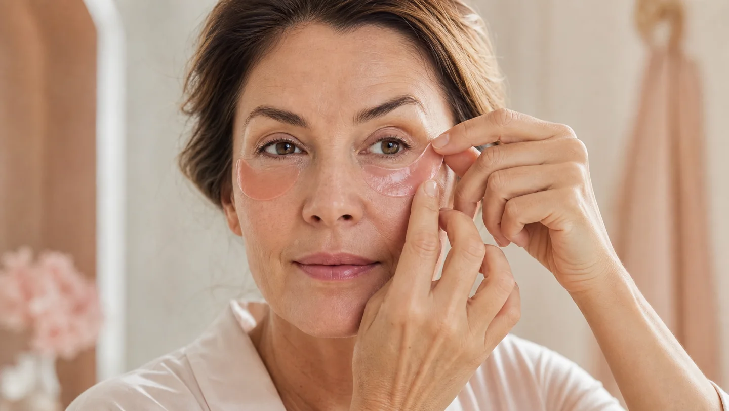 Femme appliquant un patch hydrogel Byeol sous son œil