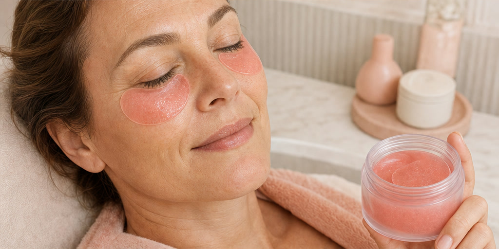 Femme portant les Glow Eye Patches pendant son rituel
